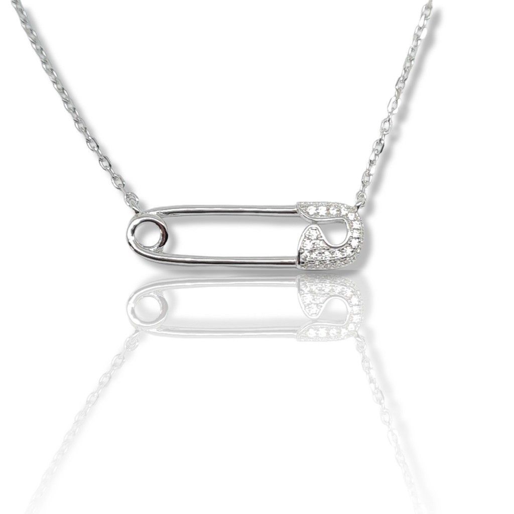 Platinum plated silver 925° safety pin necklace  (code NZB099840)